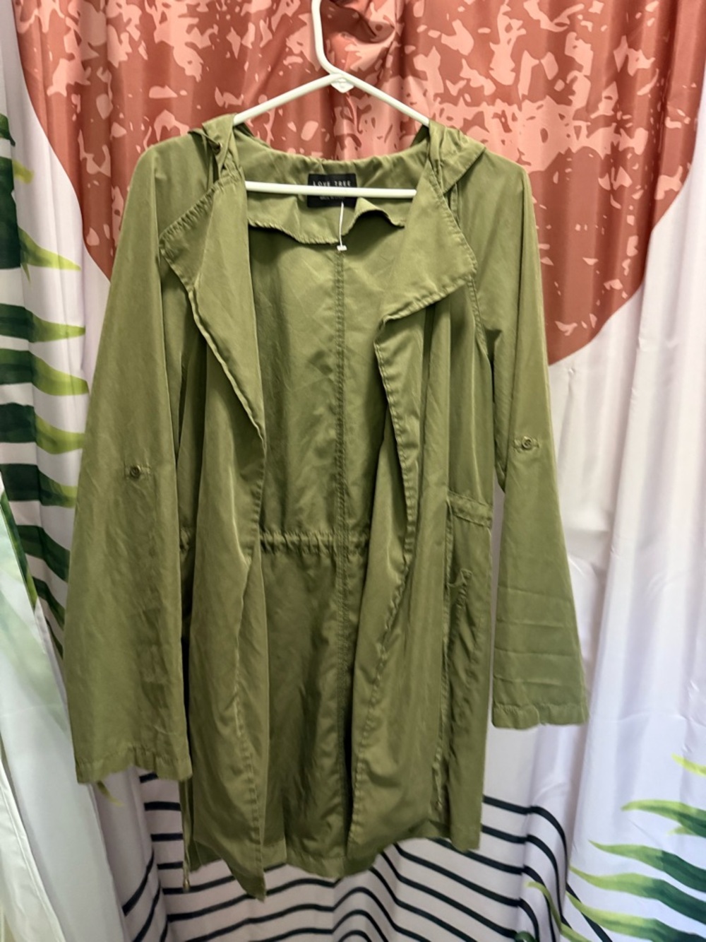 Olive Green Hooded Women's Trench Coat - Casual Lightweight Jacket